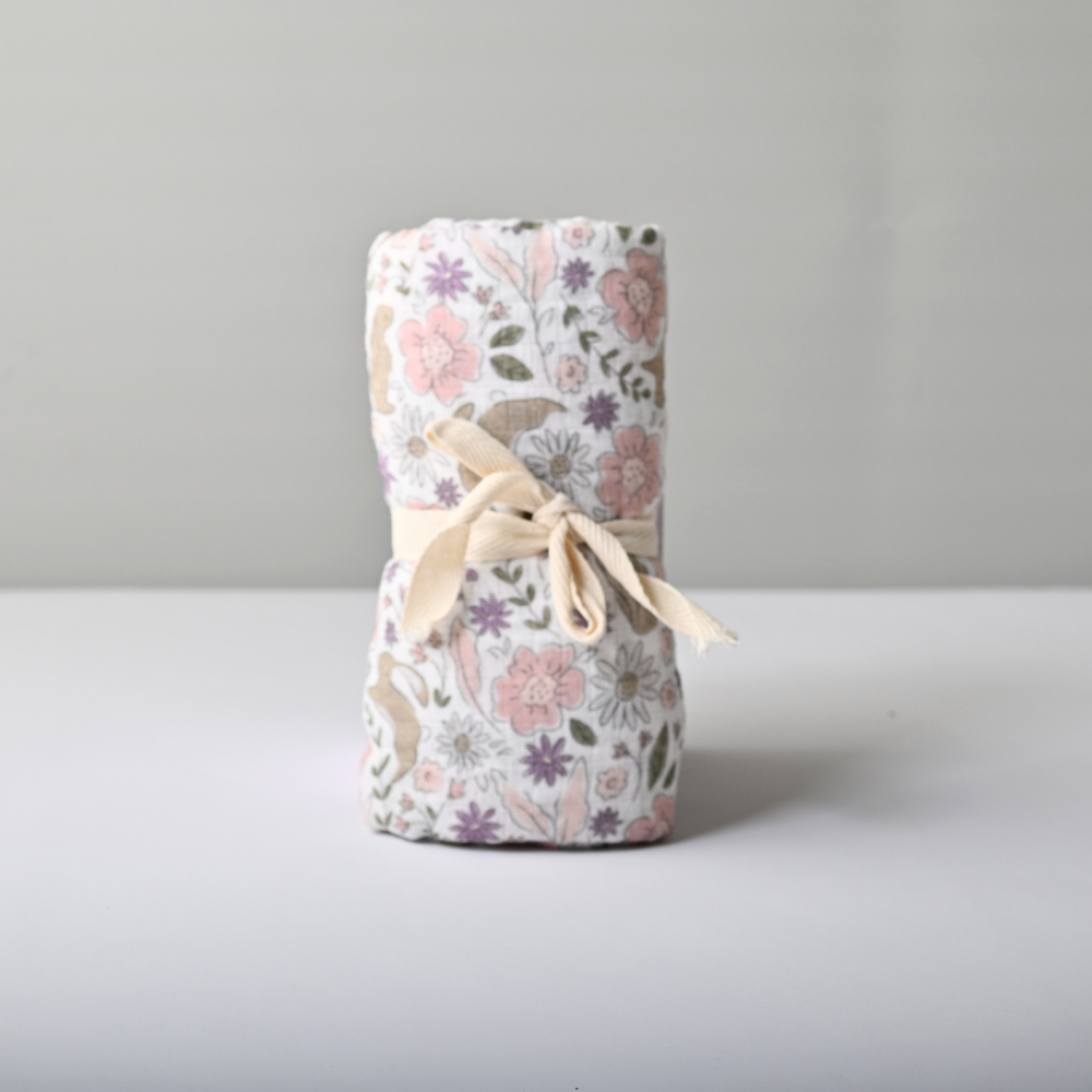 Tiny Orchard Baby Muslin Swaddle - FLORAL BUNNIES